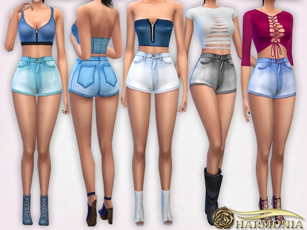  The Sims Resource: Classic High Waisted Denim Shorts by Harmonia