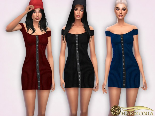  The Sims Resource: Ribbed Snap Mini Dress by Harmonia