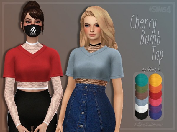  The Sims Resource: Cherry Bomb Top and Accessory Fishnet T by Trillyke