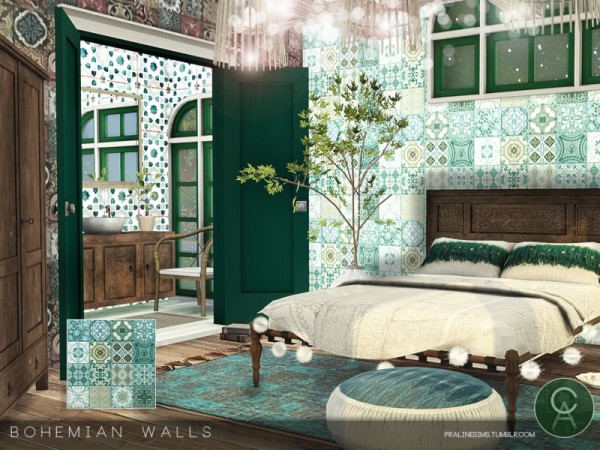  The Sims Resource: Bohemian Walls by Pralinesims