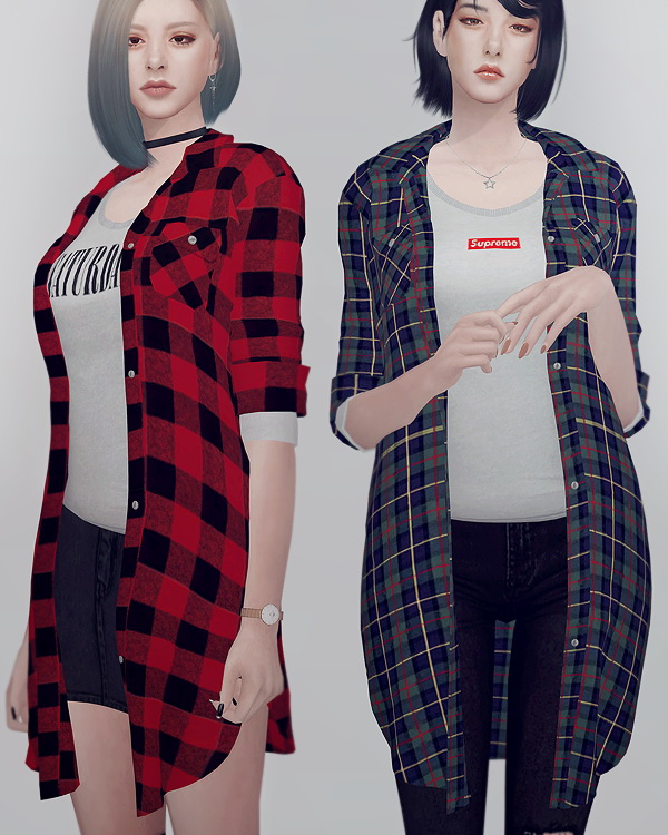 kk-sims: Long flannel shirts F • Sims 4 Downloads