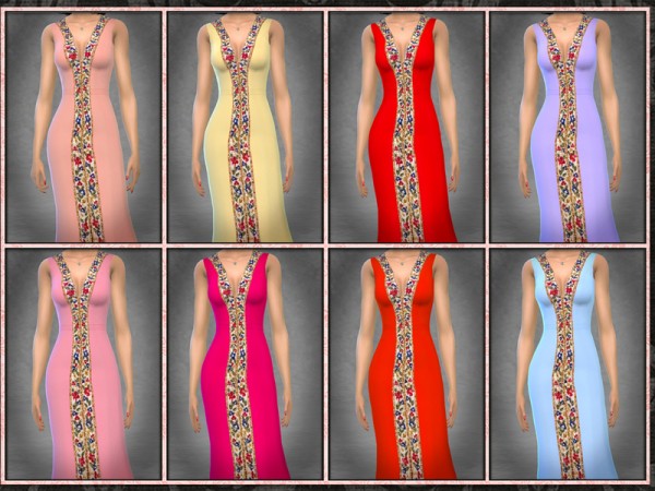  The Sims Resource: Floral Bead Trim Long Dress by Five5Cats