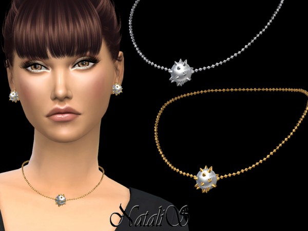  The Sims Resource: Spiked Pearl Pendant Necklace by NataliS