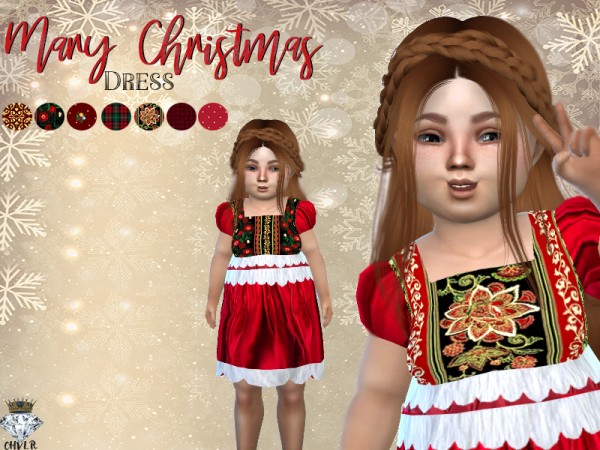  The Sims Resource: Mary Christmas Toddler Dress by MadameChvlr