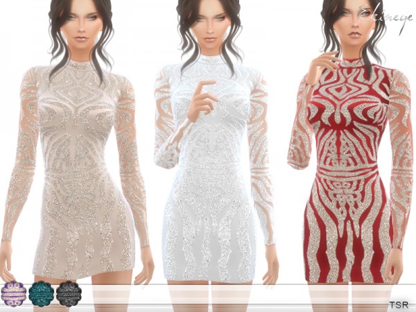  The Sims Resource: High Neck Embellished Dress by ekinege