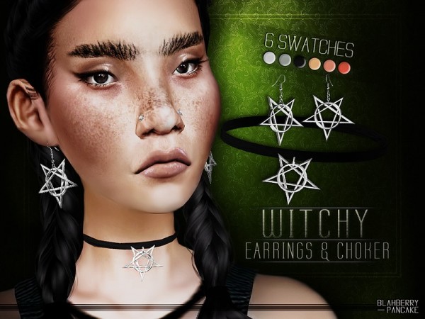  The Sims Resource: Witchy Choker and Earrings by Blahberry Pancake