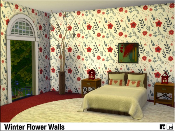  The Sims Resource: Winter Flower Walls by Pinkfizzzzz