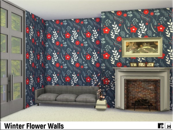  The Sims Resource: Winter Flower Walls by Pinkfizzzzz