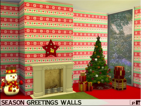  The Sims Resource: Season Greetings Walls by Pinkfizzzzz