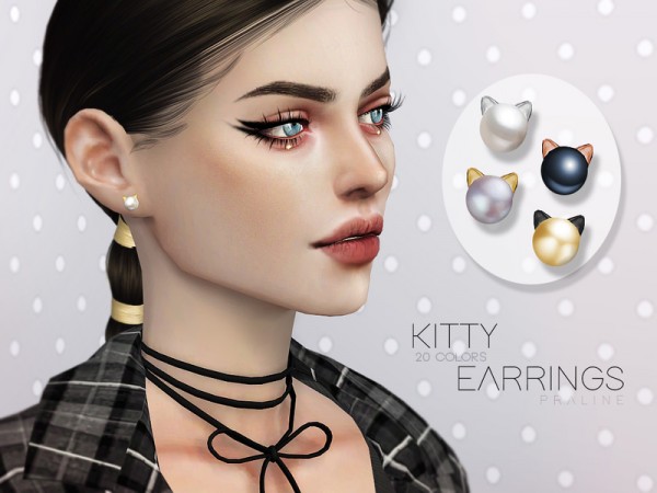  The Sims Resource: Kitty Earrings by Pralinesims
