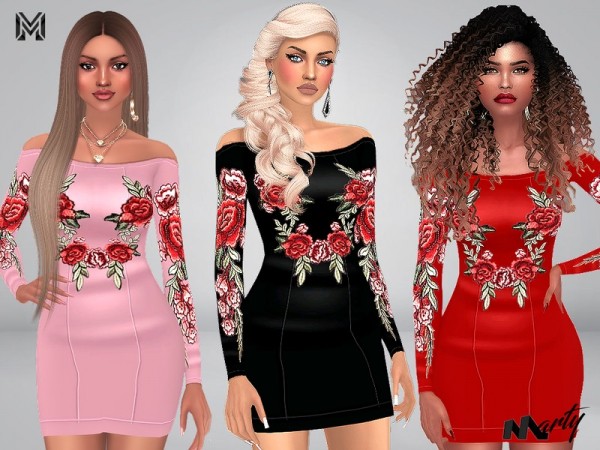  The Sims Resource: Off Shoulder Roses Embroidered by MartyP
