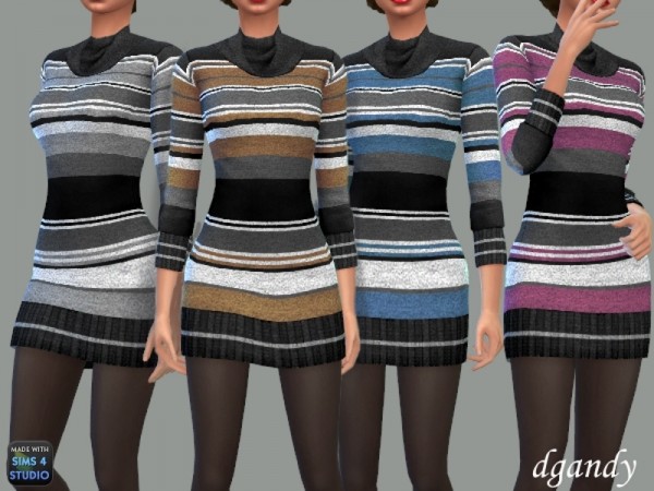  The Sims Resource: Striped Cowl Neck Sweater Dress by dgandy