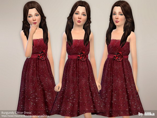  The Sims Resource: Burgundy Glitter Dress by lillka