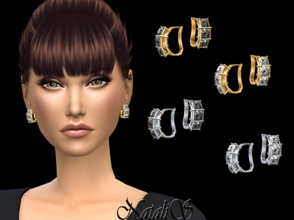  The Sims Resource: Three stone princess cut earrings by NataliS