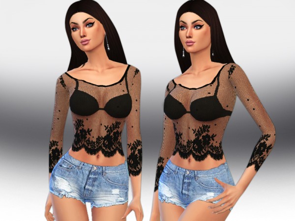 The Sims Resource: Fishnet Lace Top by Saliwa