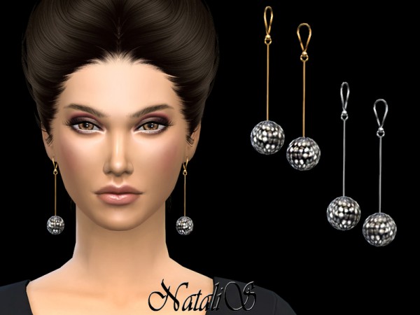  The Sims Resource: Pave ball drop earrings by NataliS