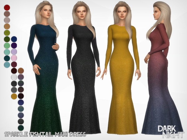  The Sims Resource: Sparkle Fishtail Maxi Dress by DarkNighTt