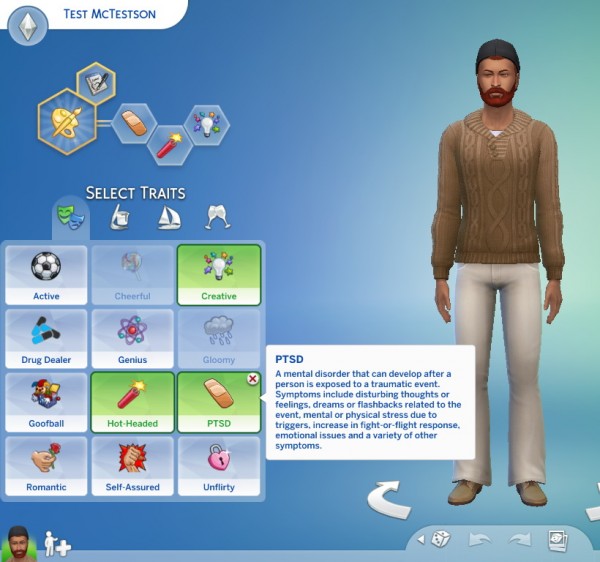 Mod The Sims: PTSD Trait  by piebaldfawn