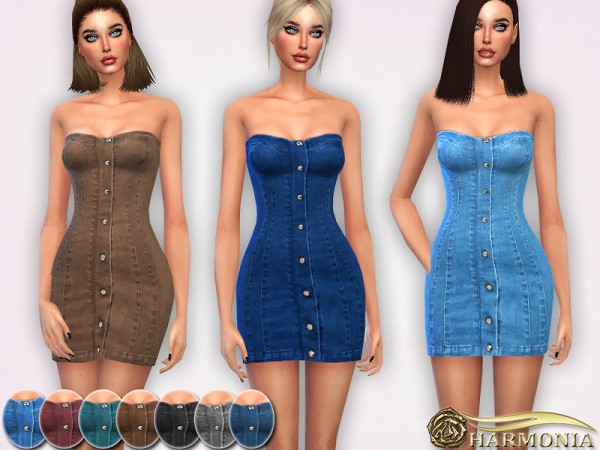  The Sims Resource: Soft Stretch Denim Dress by Harmonia
