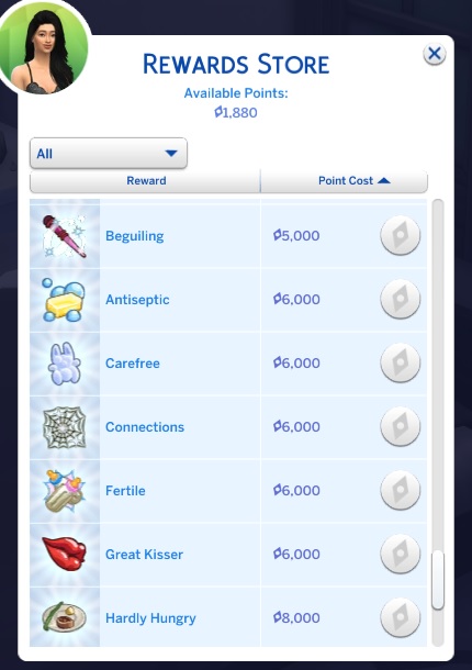 custom traits only showing up in rewards store but not in cas sims 4