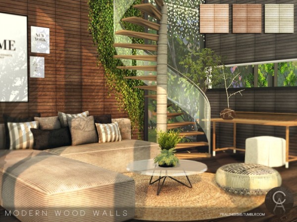  The Sims Resource: Modern Wood Walls by Pralinesims