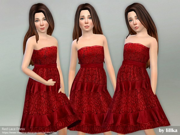  The Sims Resource: Red Lace Dress by lillka