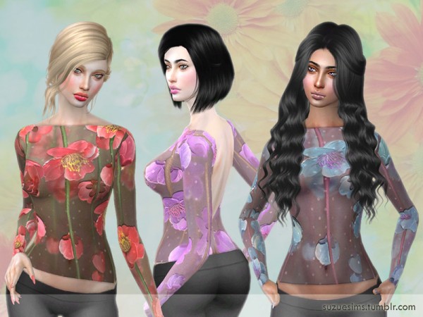  The Sims Resource: Transparent Floral Top by Suzue