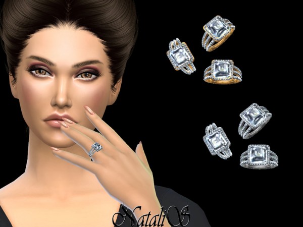  The Sims Resource: Asscher cut diamond ring pave by NataliS