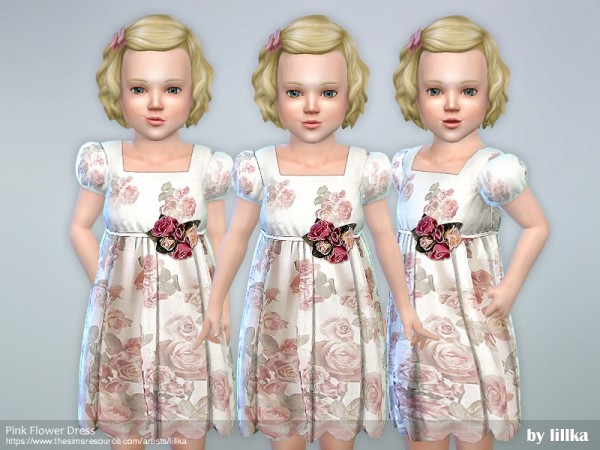  The Sims Resource: Pink Flower Dress by lillka