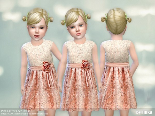  The Sims Resource: Pink Glitter Lace Dress by lillka