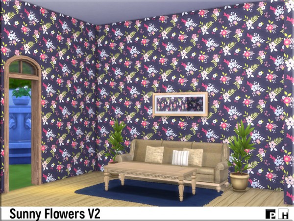  The Sims Resource: Sunny Flower Walls V2 by Pinkfizzzzz