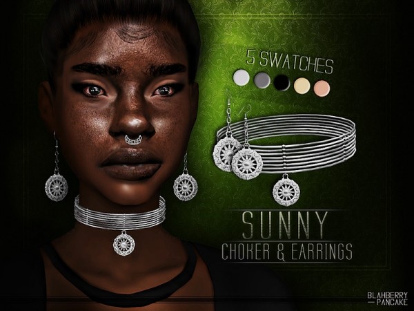  The Sims Resource: Sunny Choker and Earrings by Blahberry Pancake
