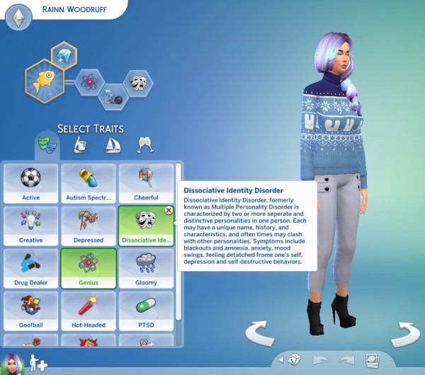  Mod The Sims: Dissociative Identity Disorder Trait by piebaldfawn