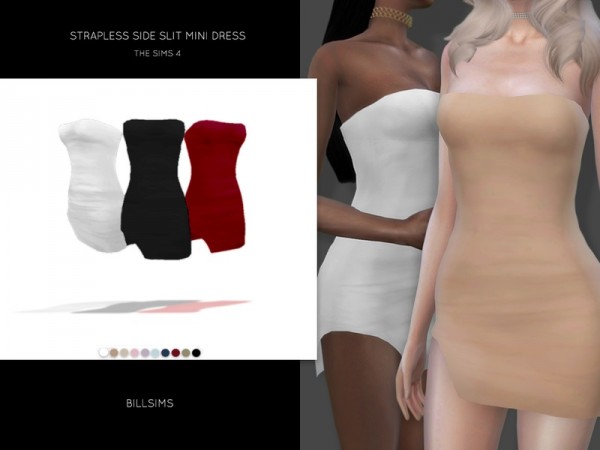 The Sims Resource: Strapless Side Slit Mini Dress by Bill Sims