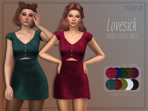  The Sims Resource: Lovesick Crushed Velvet Dress by Trillyke