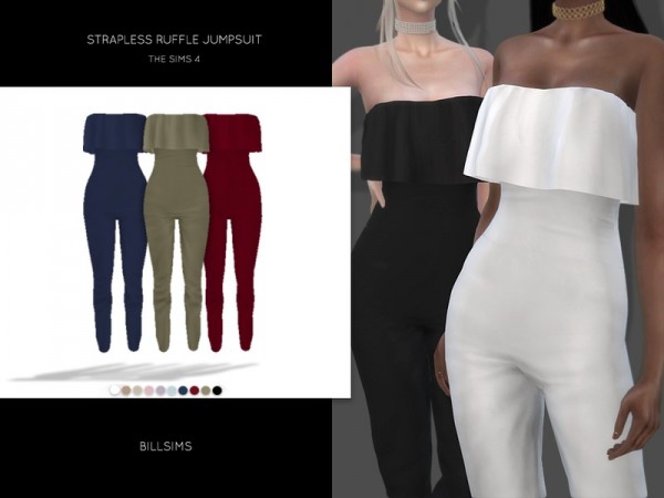  The Sims Resource: Strapless Ruffle Jumpsuit by Bill Sims