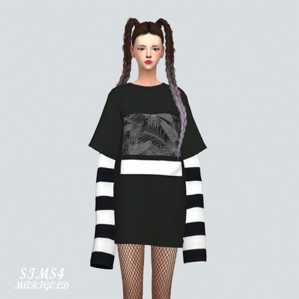  SIMS4 Marigold: Boxy T shirt With Long Sleeve