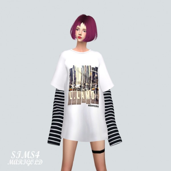  SIMS4 Marigold: Boxy T shirt With Long Sleeve