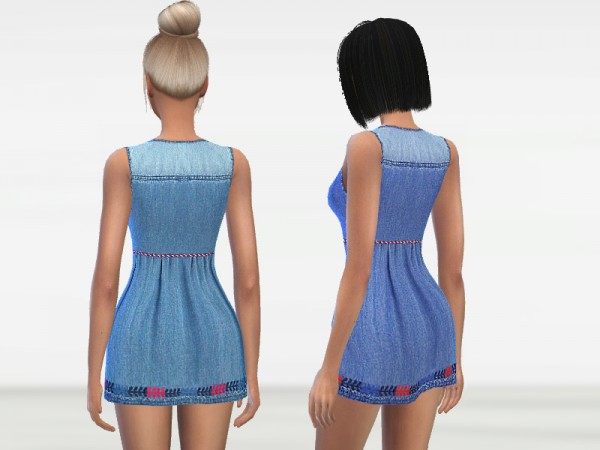  The Sims Resource: Embroidered Denim Dress by Puresim