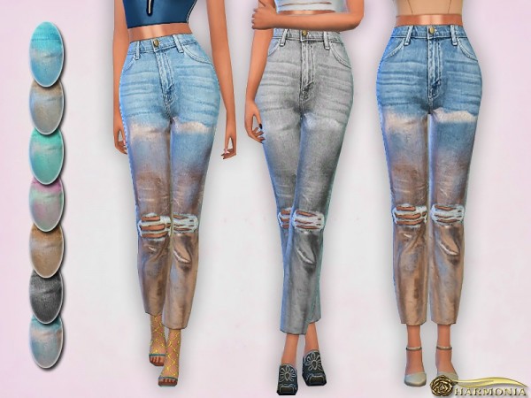  The Sims Resource: High rise Distressed Foil Jeans by Harmonia