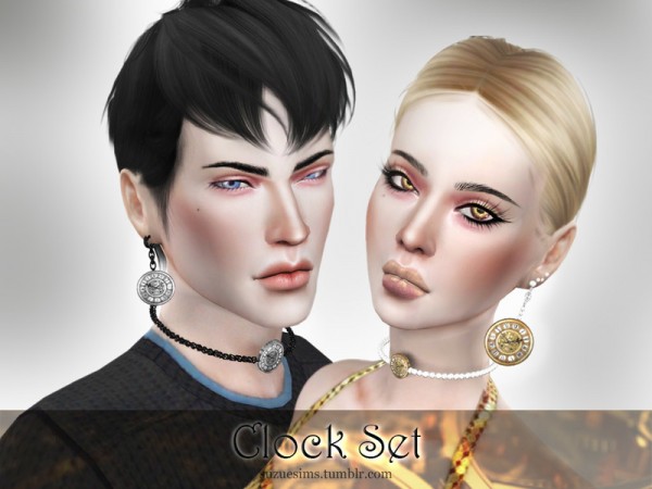  The Sims Resource: Clock Set earrings by Suzue