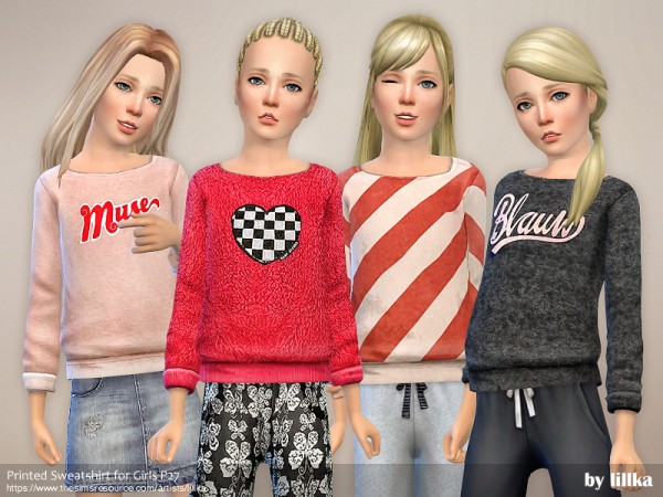  The Sims Resource: Printed Sweatshirt for Girls P27 by lillka