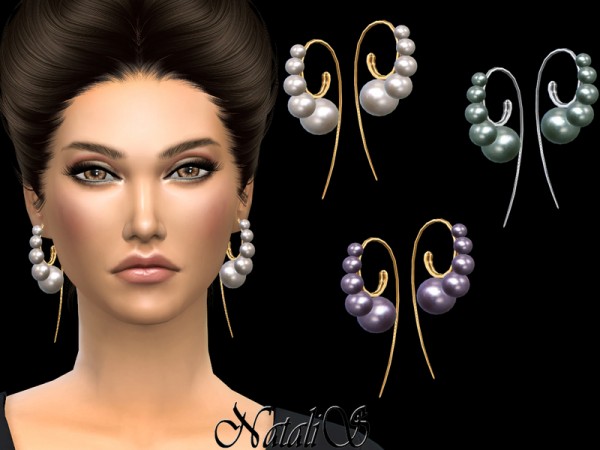  The Sims Resource: Curved Ear Wire Pearls Earrings by NataliS