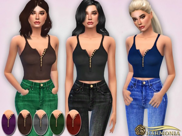  The Sims Resource: Button up Crop Tank Top by Harmonia