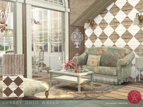  The Sims Resource: Shabby Chic Walls by Pralinesims