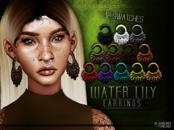 The Sims Resource: WaterLily Earrings by Blahberry Pancake
