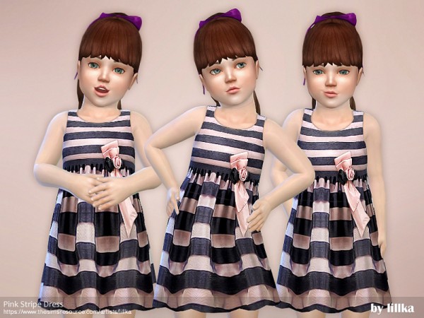 The Sims Resource: Pink Stripe Dress by lillka