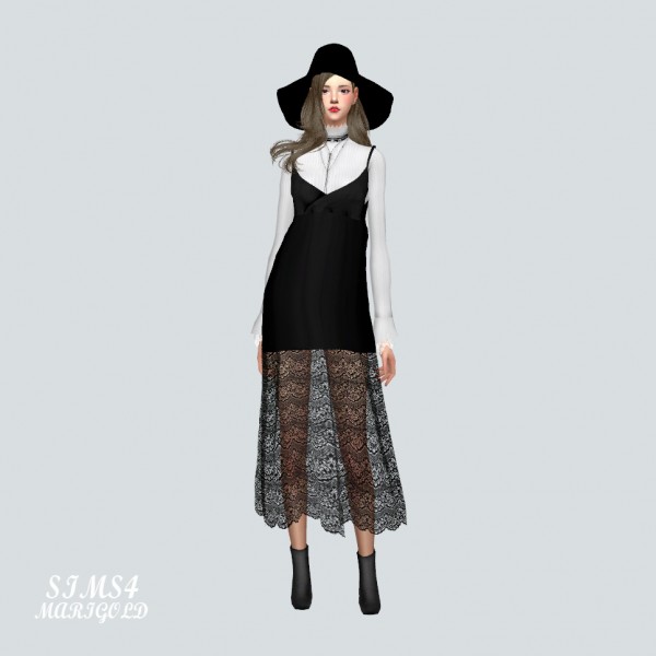  SIMS4 Marigold: Long Lace Bustier D With Turtleneck