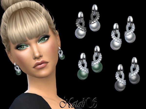  The Sims Resource: Modern pearl and diamond earrings by NataliS