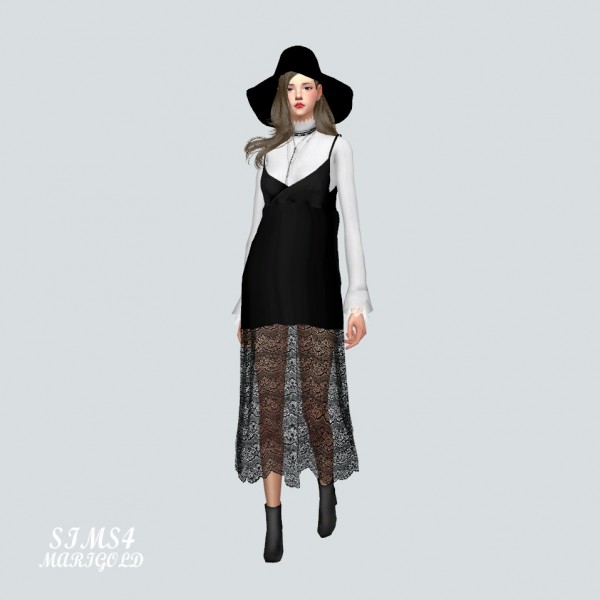  SIMS4 Marigold: Long Lace Bustier D With Turtleneck